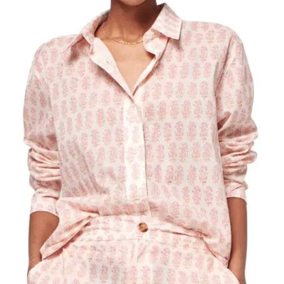 Faherty Tops - Faherty Organic Cotton Malibu Pink Taj Floral Long Sleeve Boyfriend Shirt